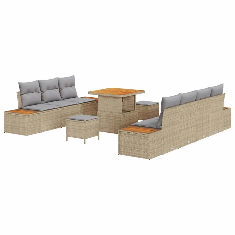 Ensemble de canapé de jardin 10 pcs Beige Poly rotin - 2