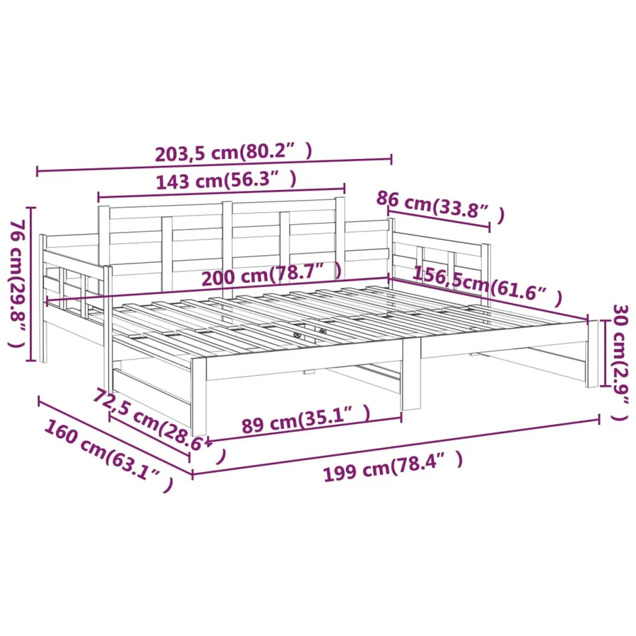 Lit coulissant sans matelas bois de pin solide - 14