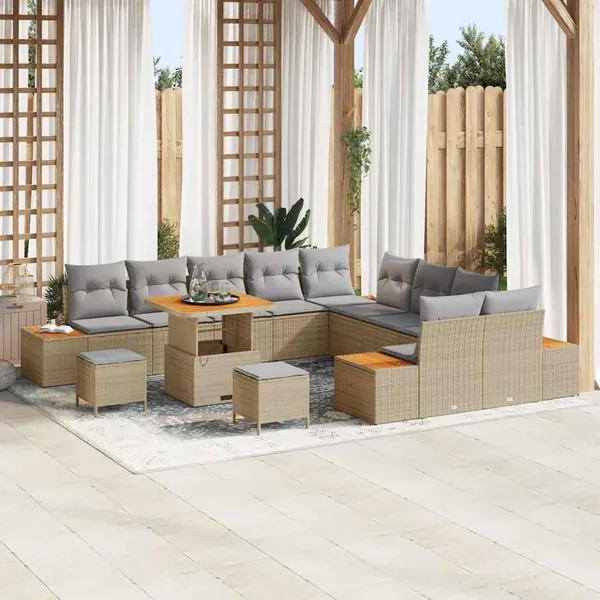 Ensemble de canapé de jardin 13 pcs Beige Poly rotin