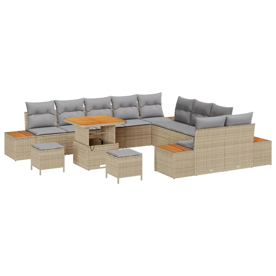Ensemble de canapé de jardin 13 pcs Beige Poly rotin - 2