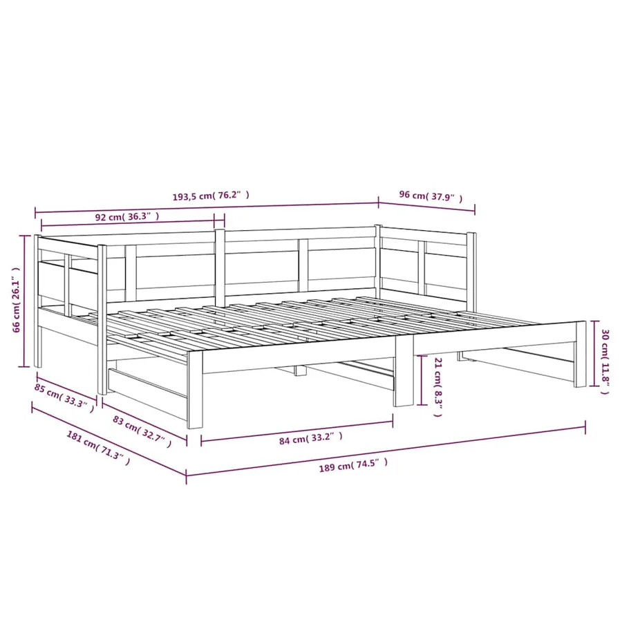 Lit coulissant sans matelas noir 2x(90x190) cm - 11