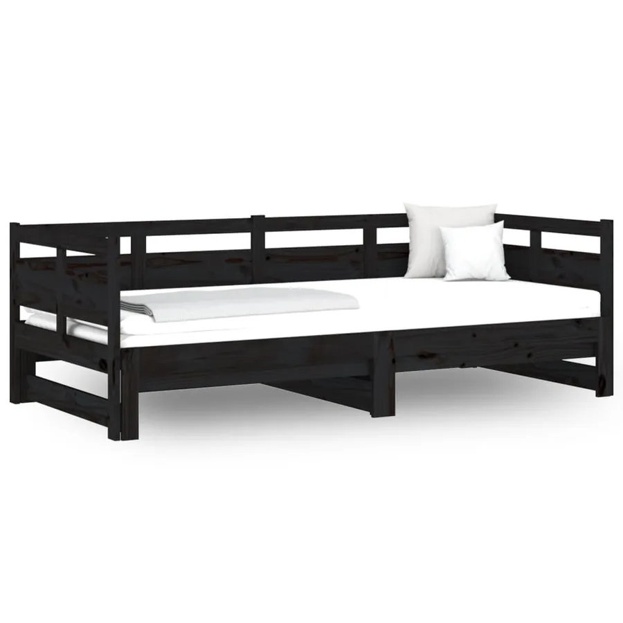 Lit coulissant sans matelas noir 2x(90x190) cm - 2