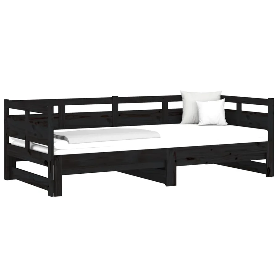 Lit coulissant sans matelas noir 2x(90x190) cm - 3
