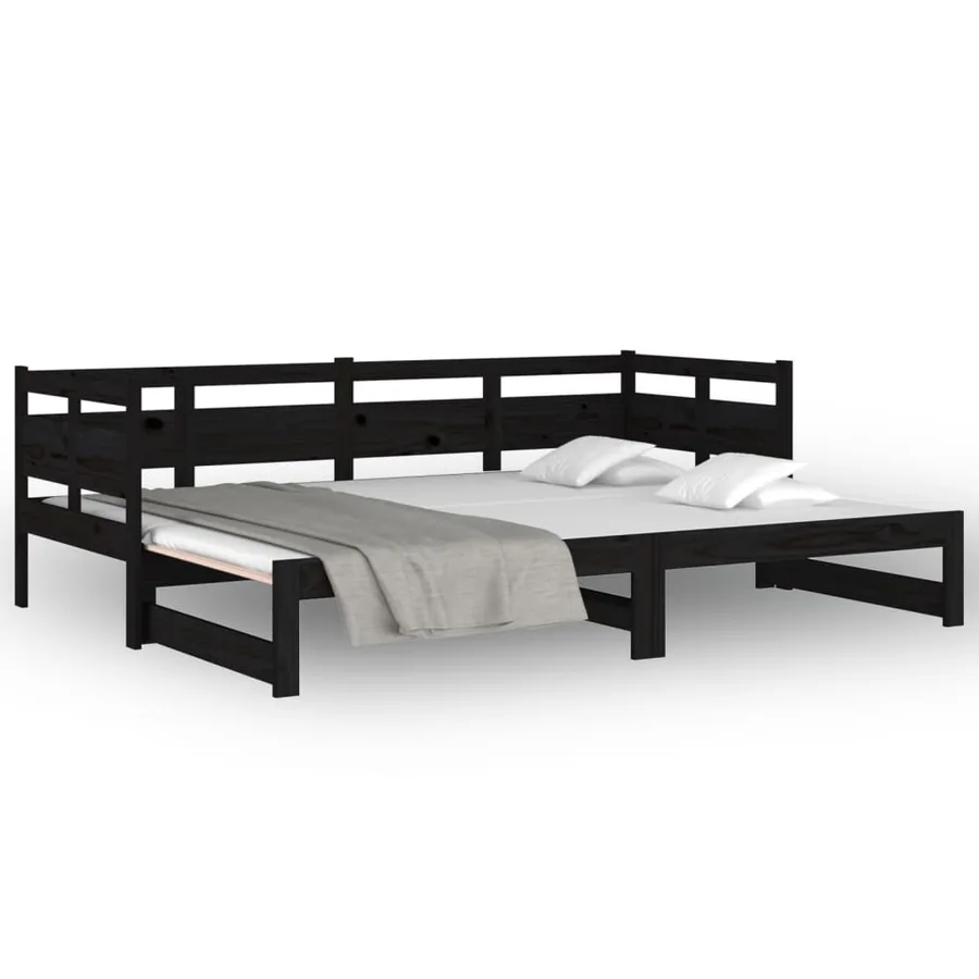 Lit coulissant sans matelas noir 2x(90x190) cm - 5