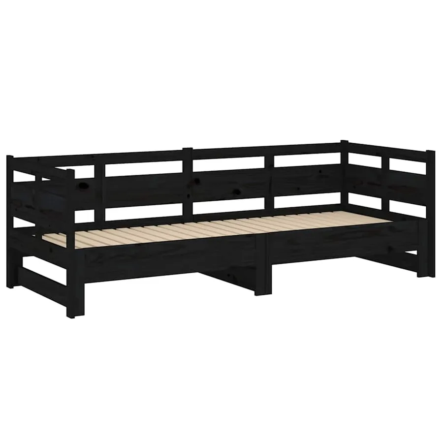 Lit coulissant sans matelas noir 2x(90x190) cm - 6