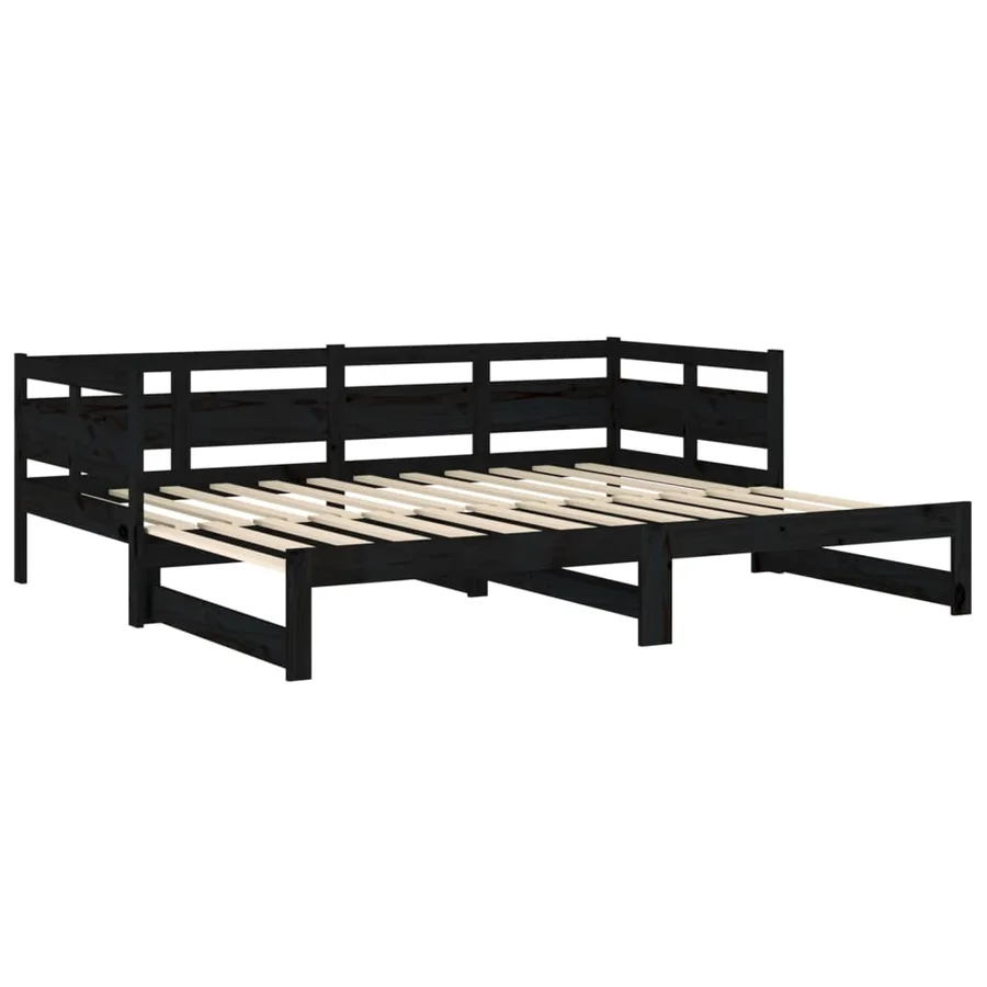 Lit coulissant sans matelas noir 2x(90x190) cm - 9