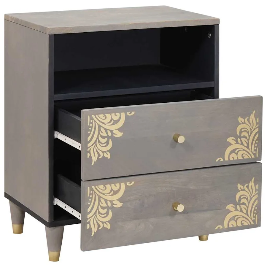 Cabinet de chevet Gris 50 x 33 x 62 cm Bois de mangue massif - 2