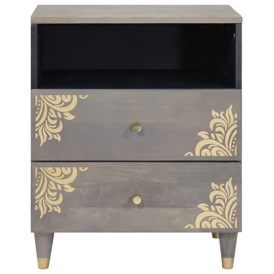 Cabinet de chevet Gris 50 x 33 x 62 cm Bois de mangue massif - 3