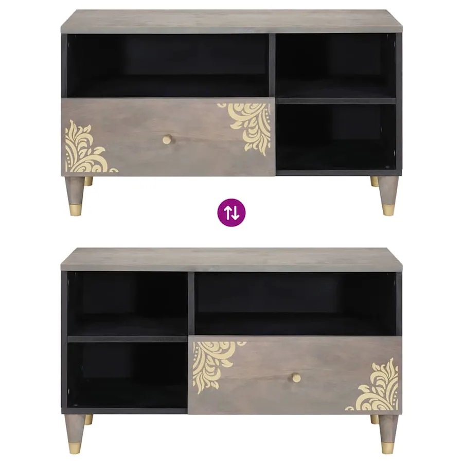 Meuble TV Gris 80 x 33 x 46 cm Bois de mangue massif - 10