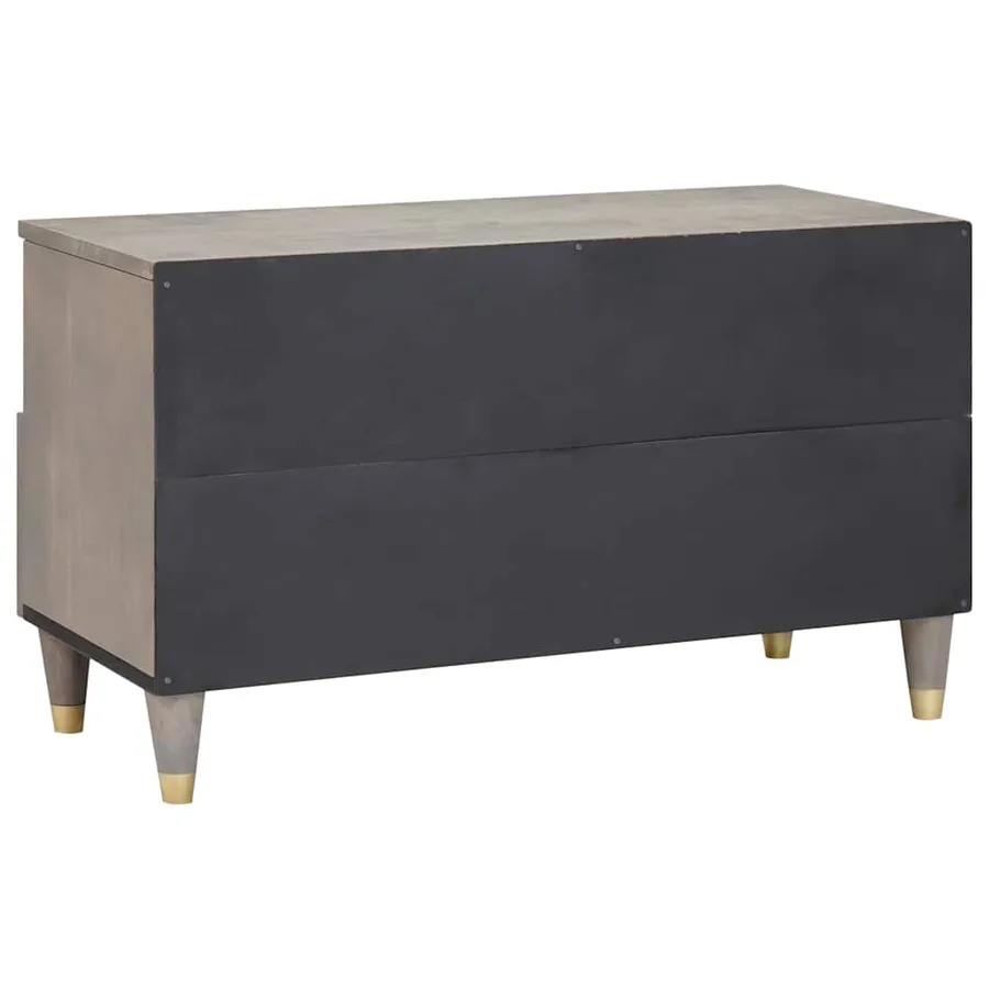 Meuble TV Gris 80 x 33 x 46 cm Bois de mangue massif - 5