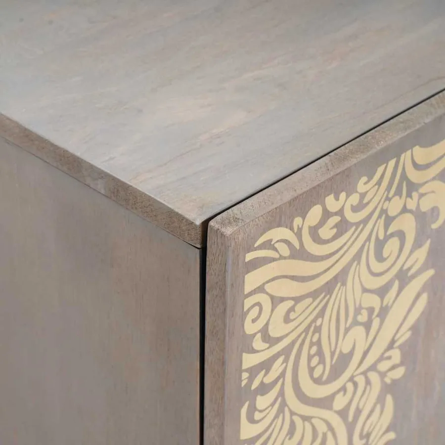 Buffet Gris et or 40 x 33 x 75 cm Bois de mangue massif - 6