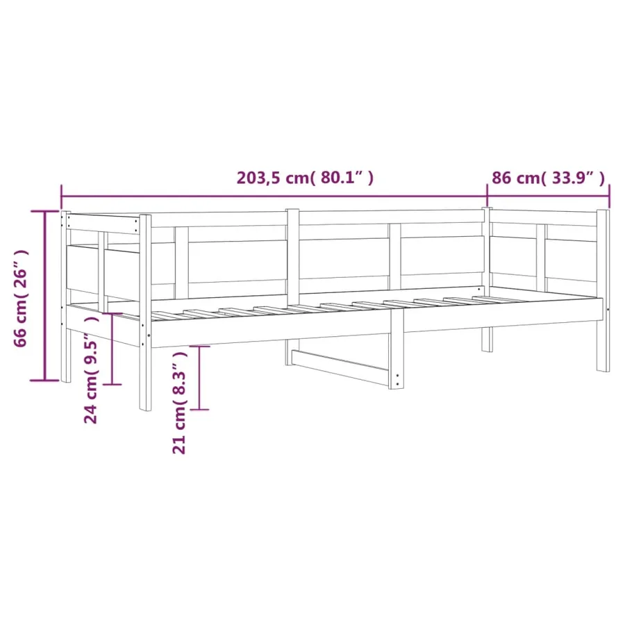 Lit de jour sans matelas marron miel bois pin massif 80x200 cm - 11