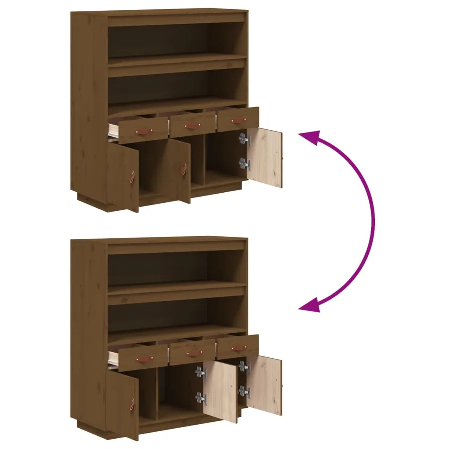 Buffet haut Marron miel 100x40x108,5 cm Bois massif de pin - 10