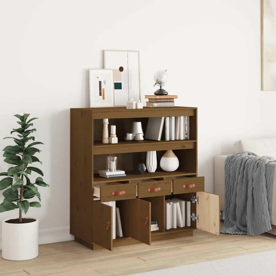 Buffet haut Marron miel 100x40x108,5 cm Bois massif de pin - 3