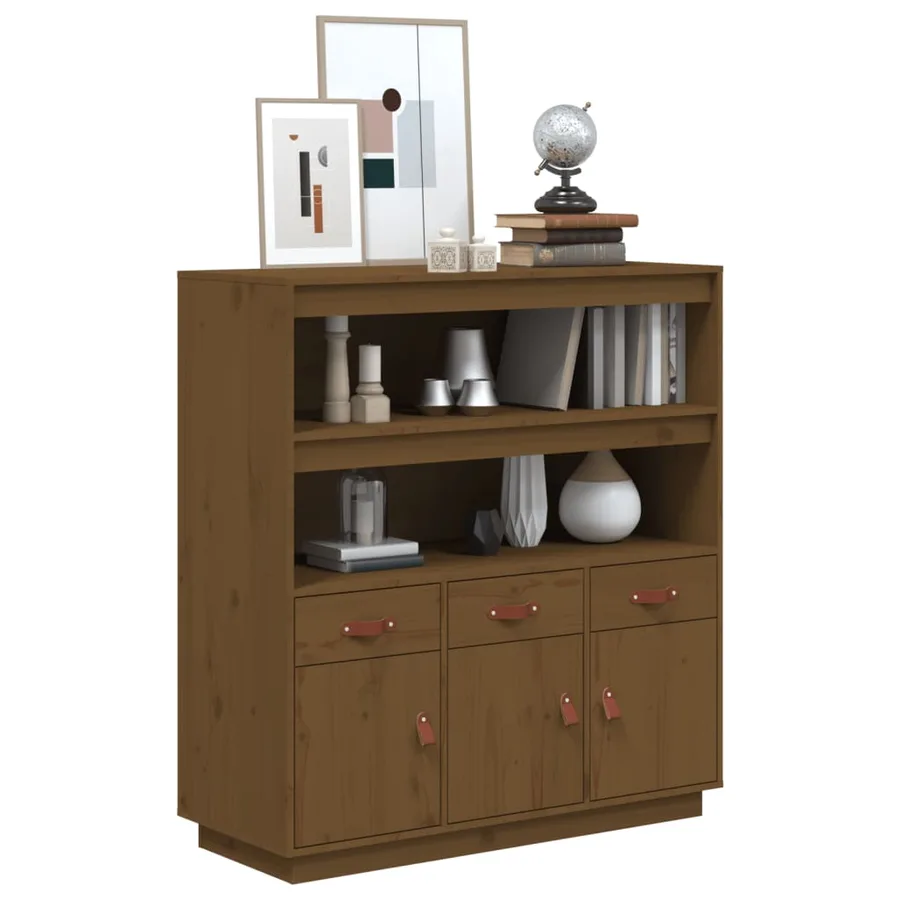Buffet haut Marron miel 100x40x108,5 cm Bois massif de pin - 4