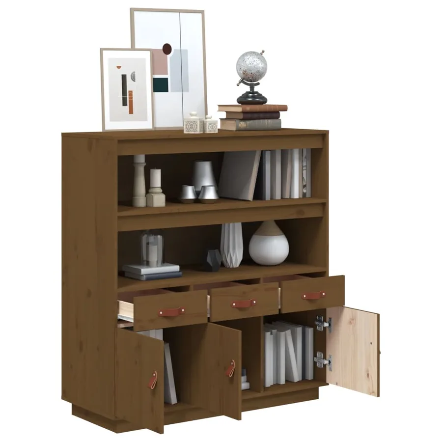 Buffet haut Marron miel 100x40x108,5 cm Bois massif de pin - 5