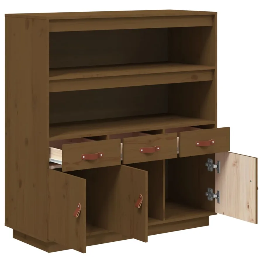 Buffet haut Marron miel 100x40x108,5 cm Bois massif de pin - 7