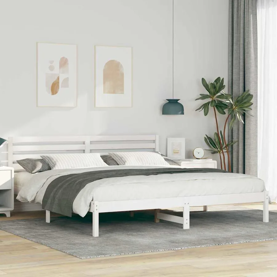 Cadre de lit avec tête de lit Blanc 200 x 200 cm Pin massif