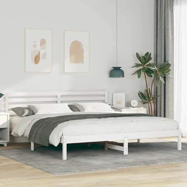 Cadre de lit avec tête de lit Blanc 200 x 200 cm Pin massif