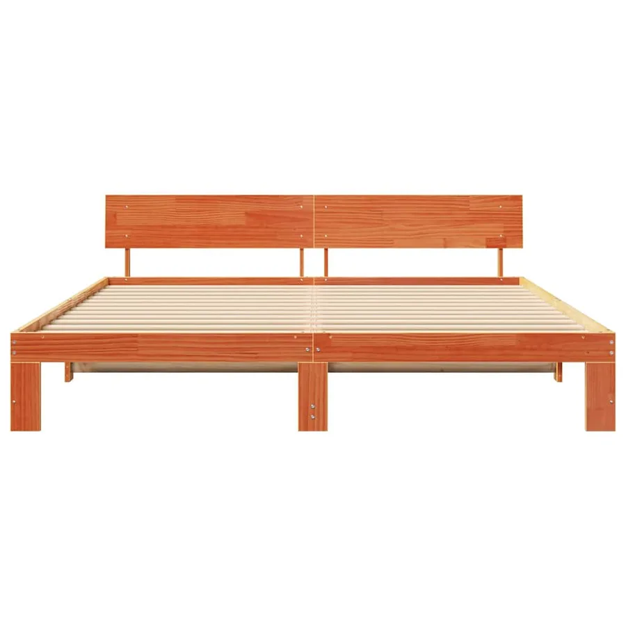 Cadre de lit avec tête de lit Brun cire 180 x 200 cm Pin massif - 5