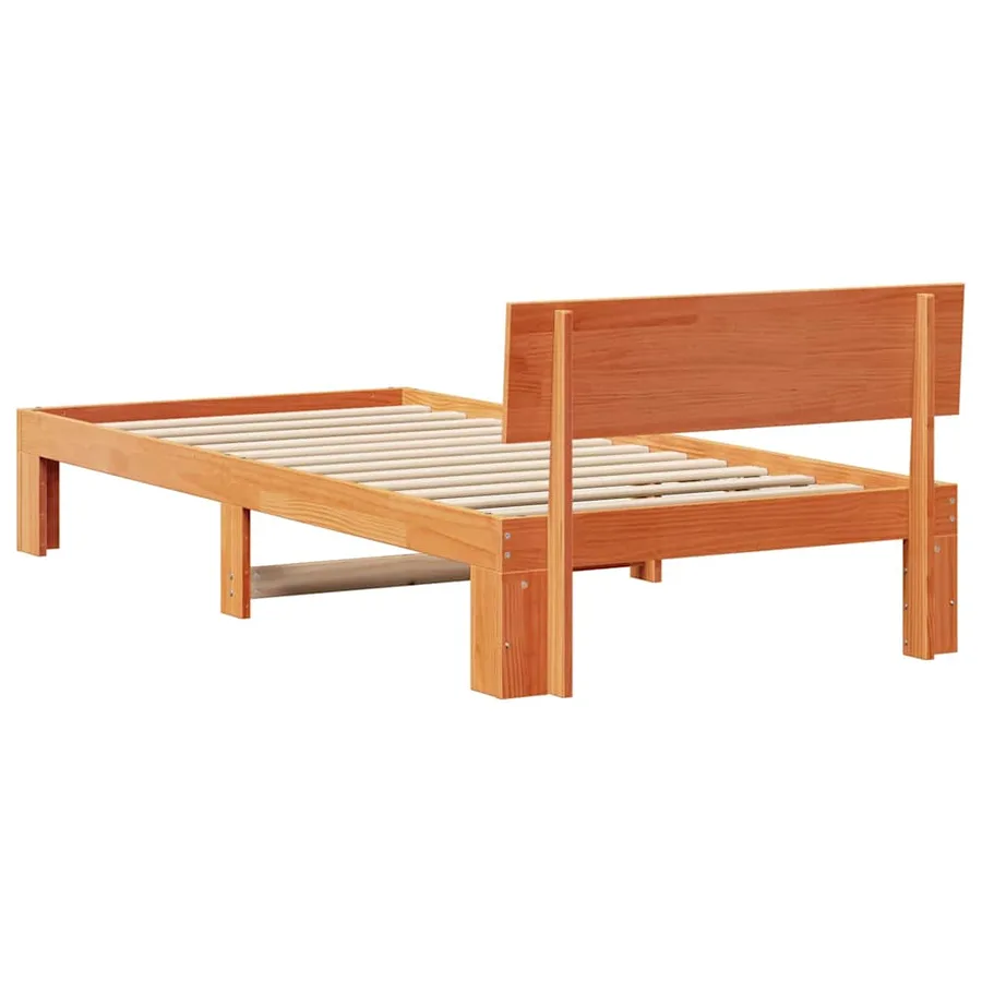 Cadre de lit avec tête de lit Brun cire 90 x 190 cm Pin massif - 7