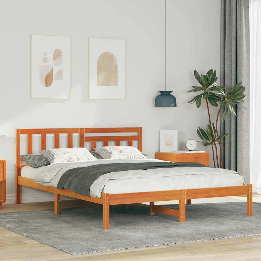 Cadre de lit avec tête de lit Brun cire 150 x 200 cm Pin massif
