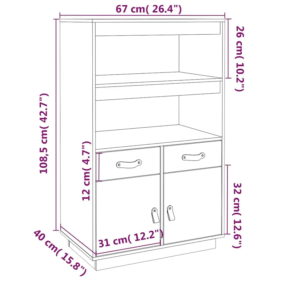 Buffet haut Gris 67x40x108,5 cm Bois massif de pin - 10