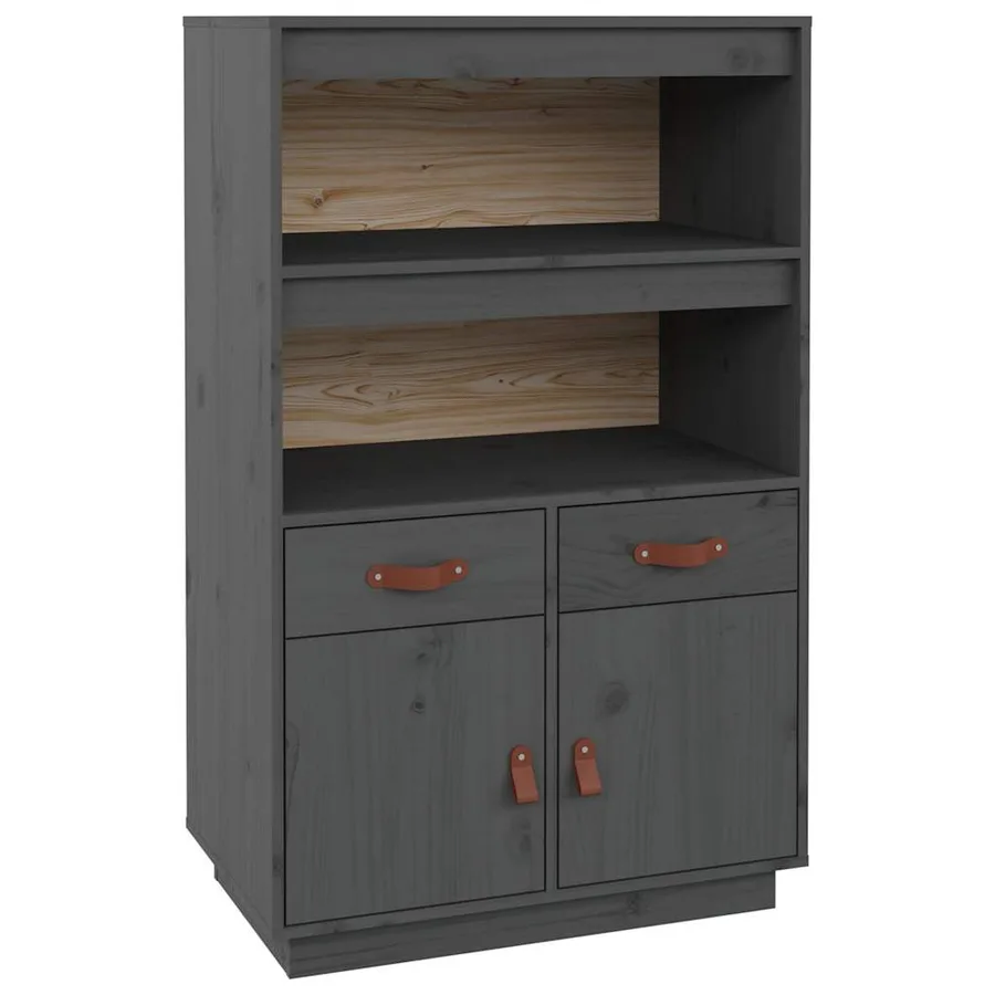 Buffet haut Gris 67x40x108,5 cm Bois massif de pin - 2