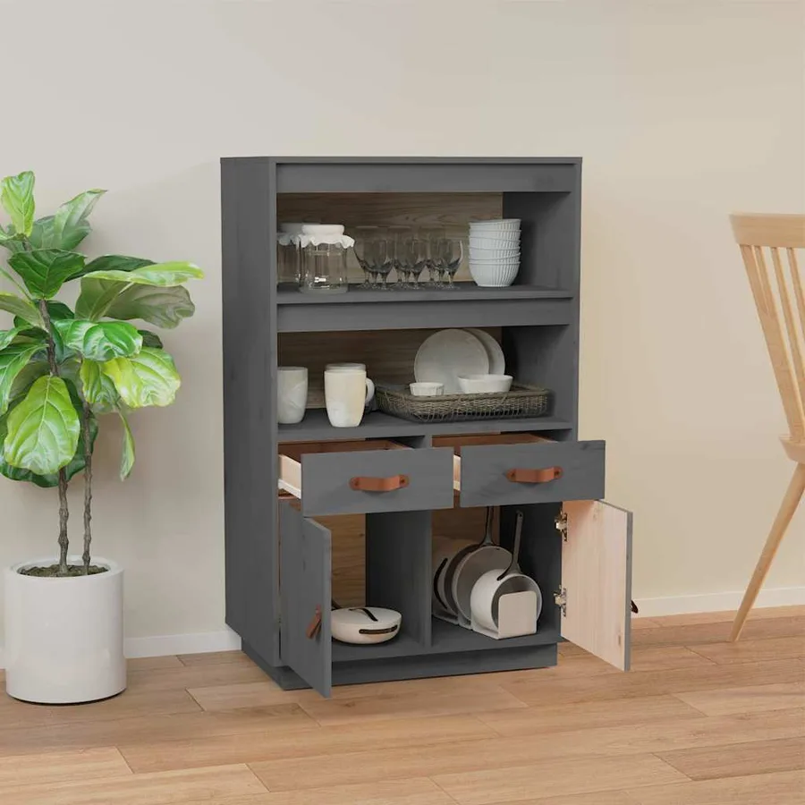 Buffet haut Gris 67x40x108,5 cm Bois massif de pin - 3
