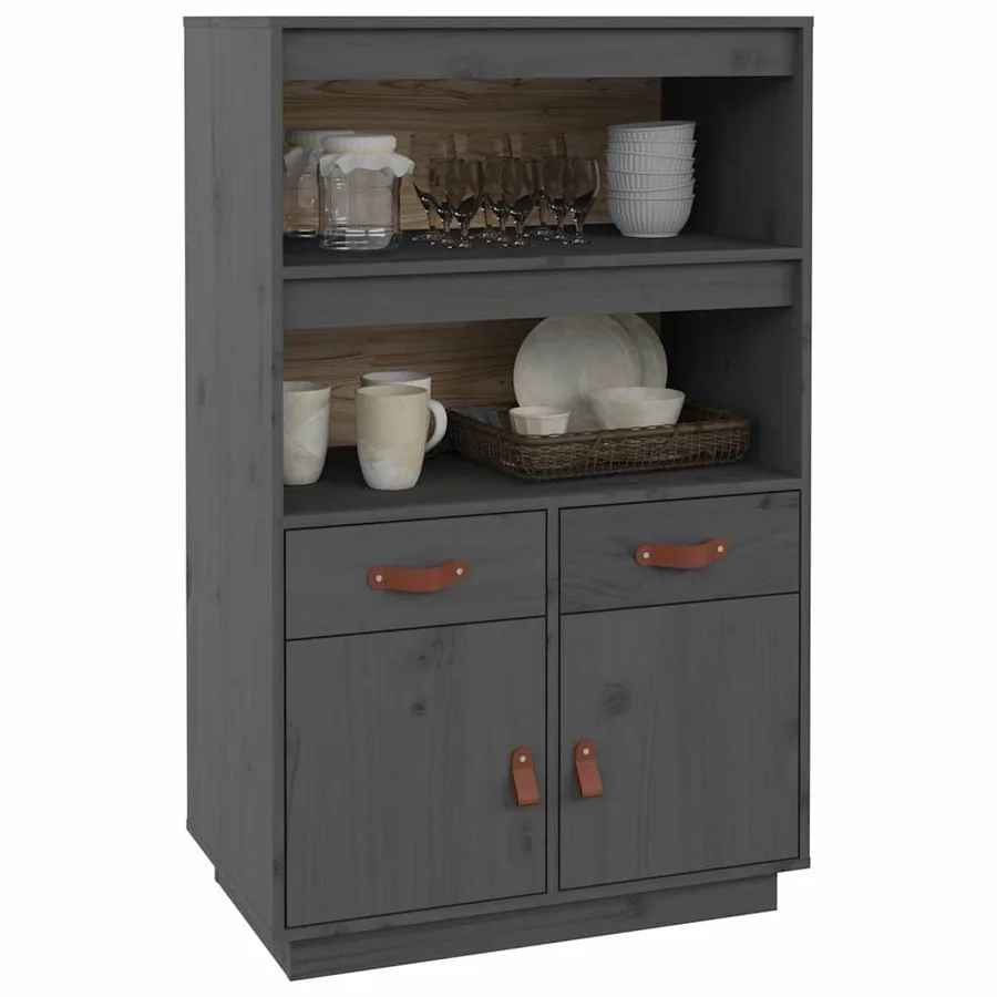 Buffet haut Gris 67x40x108,5 cm Bois massif de pin - 4