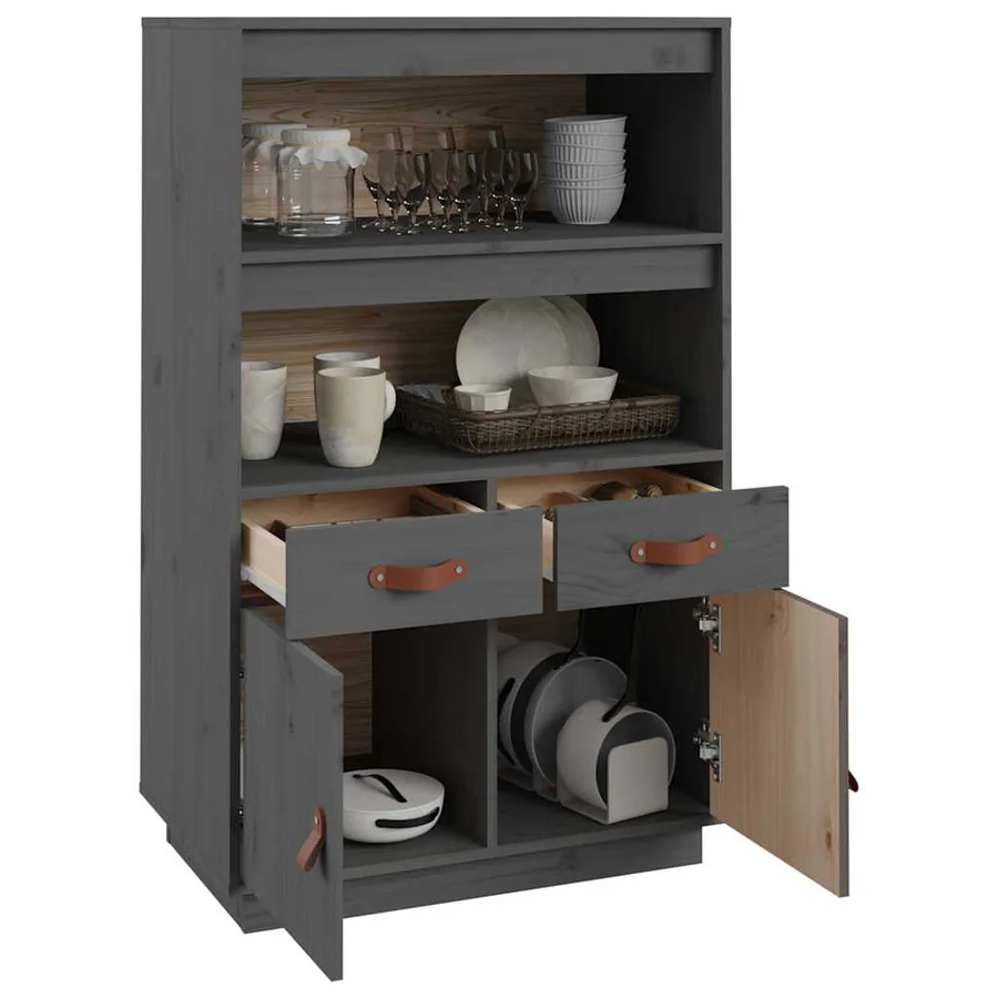 Buffet haut Gris 67x40x108,5 cm Bois massif de pin - 5