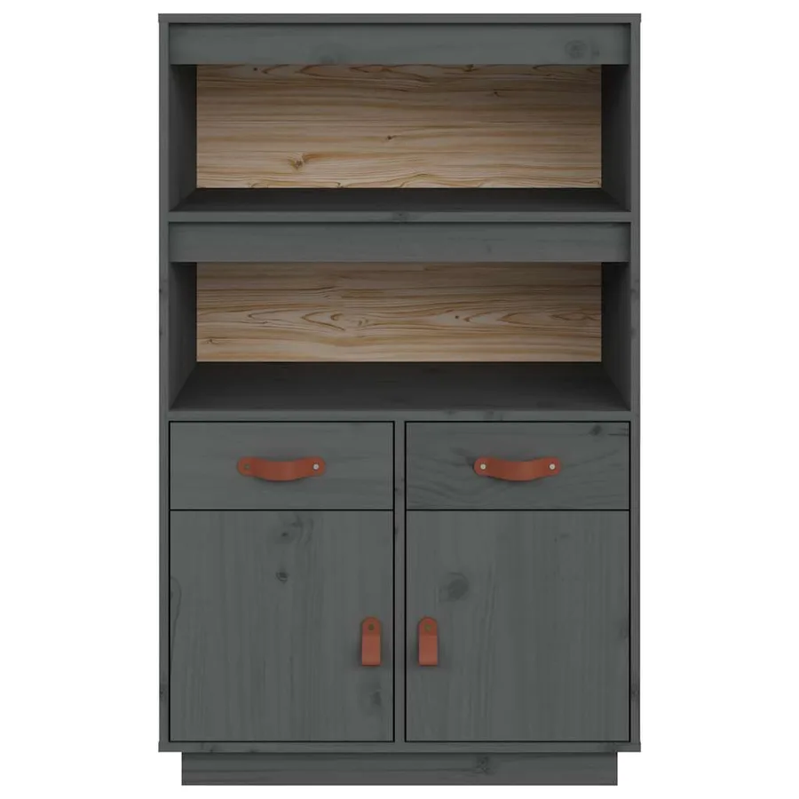 Buffet haut Gris 67x40x108,5 cm Bois massif de pin - 6