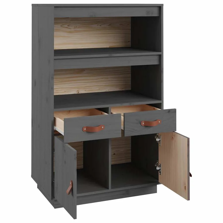 Buffet haut Gris 67x40x108,5 cm Bois massif de pin - 7