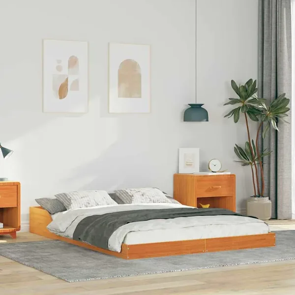 Cadre de lit Brun cire 140 x 190 cm Pin massif