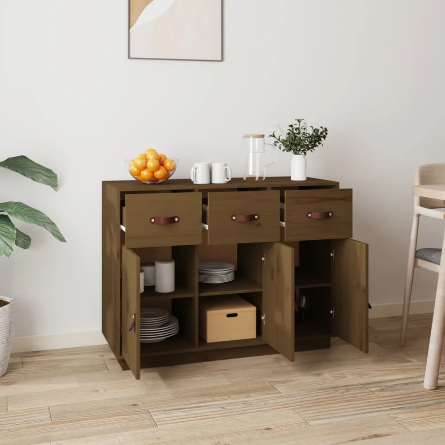 Buffet Marron miel 100x40x75 cm Bois massif de pin - 3