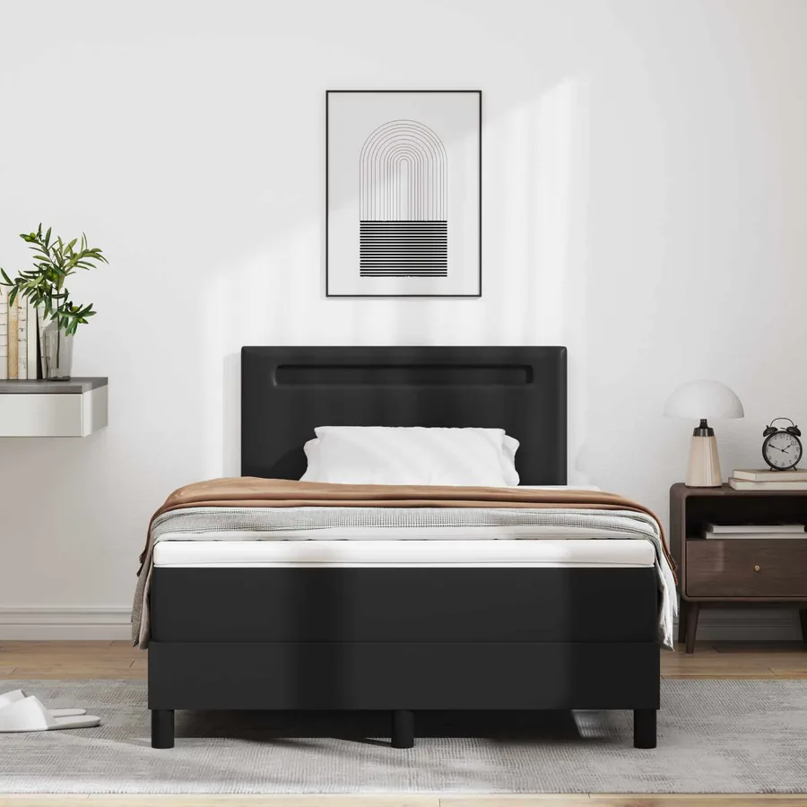 Lit à ressorts avec matelas Noir 120 x 190 cm Simili cuir