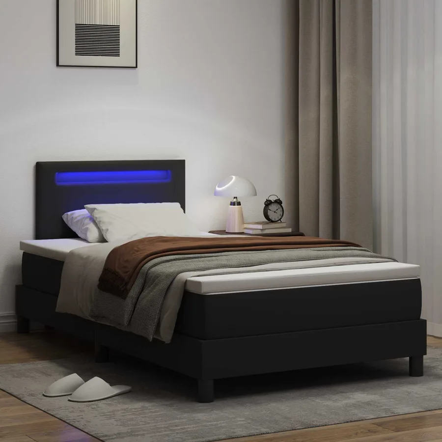 Lit à ressorts avec matelas Noir 120 x 190 cm Simili cuir - 4
