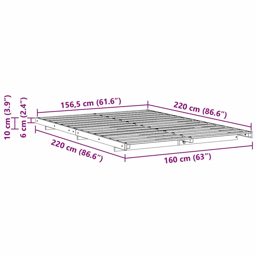 Cadre de lit Blanc 160 x 220 cm Pin massif - 10
