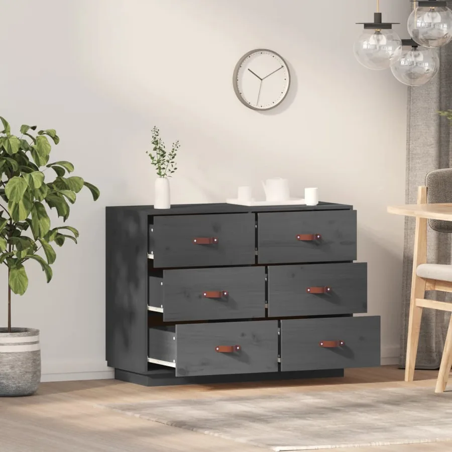 Buffet Gris 100x40x75 cm Bois massif de pin - 3