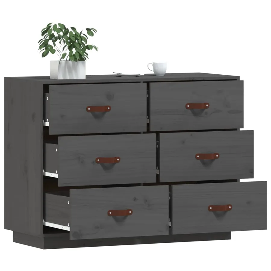 Buffet Gris 100x40x75 cm Bois massif de pin - 4