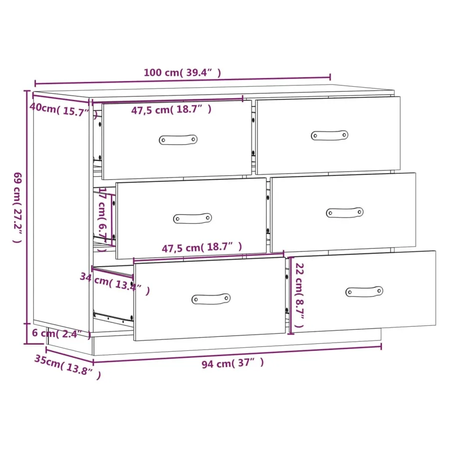 Buffet Gris 100x40x75 cm Bois massif de pin - 9