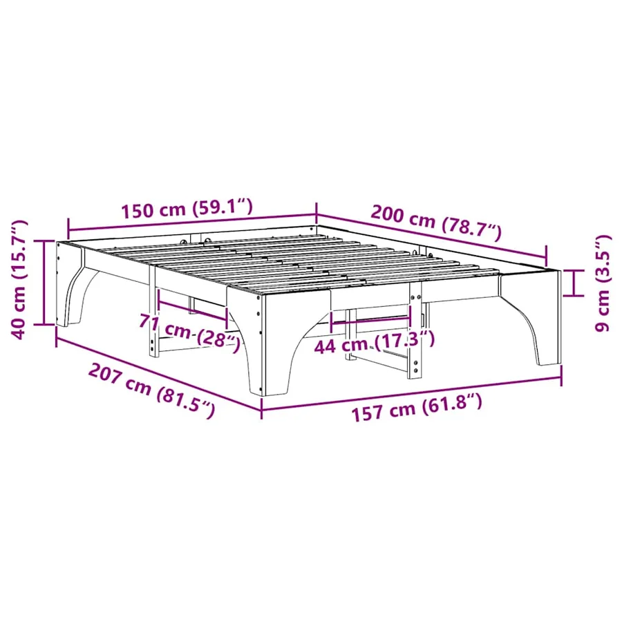 Cadre de lit Marron 150 x 200 cm Pin massif - 8