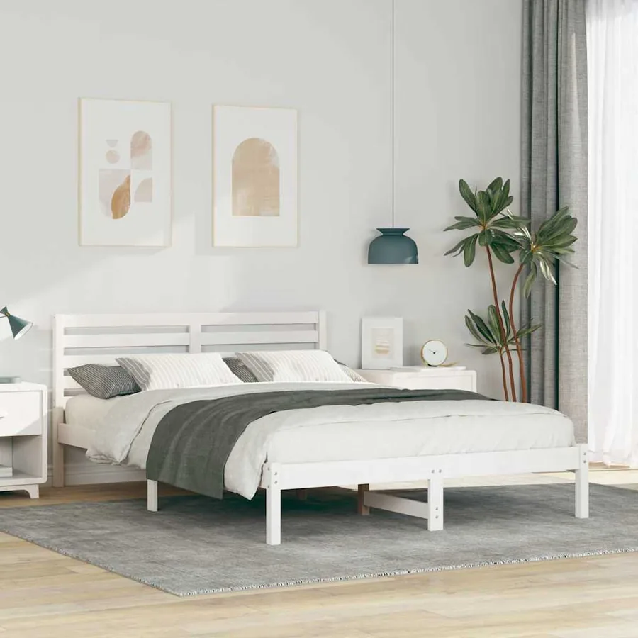Cadre de lit avec tête de lit Blanc 140 x 220 cm Pin massif