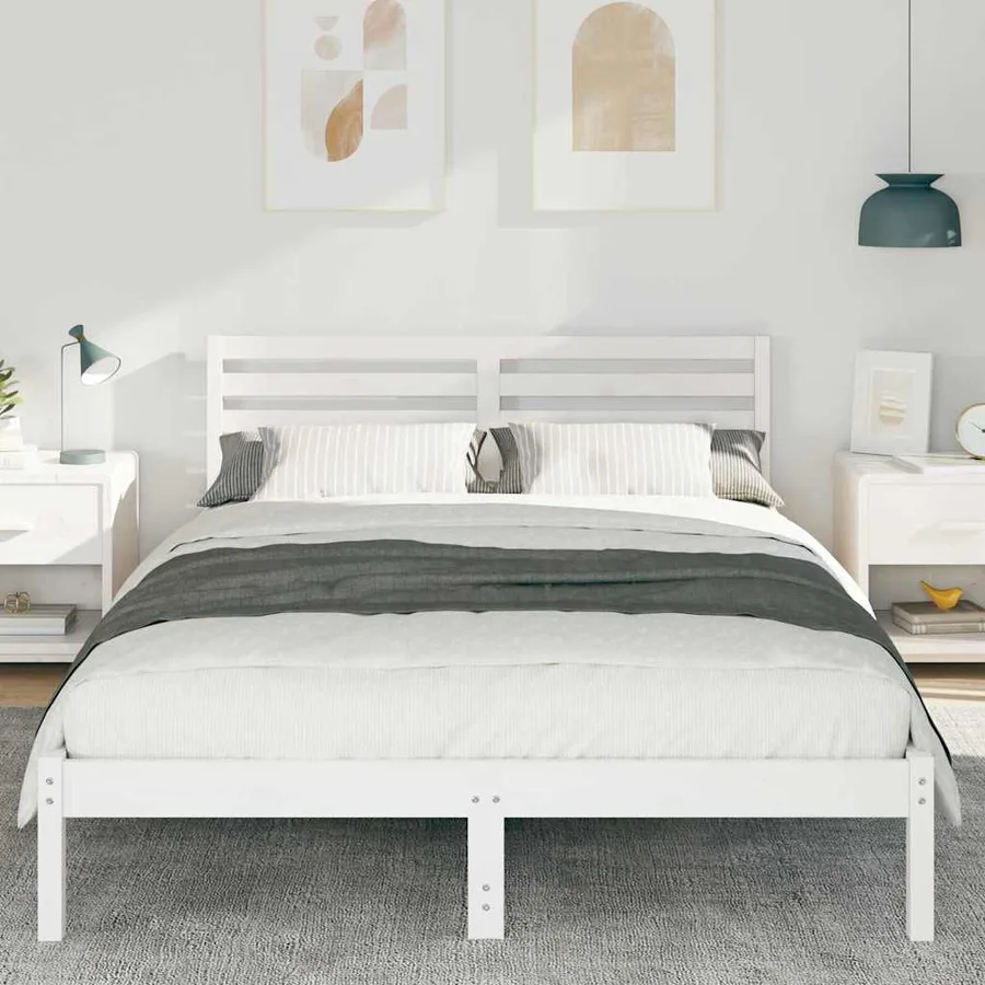 Cadre de lit avec tête de lit Blanc 140 x 220 cm Pin massif - 3