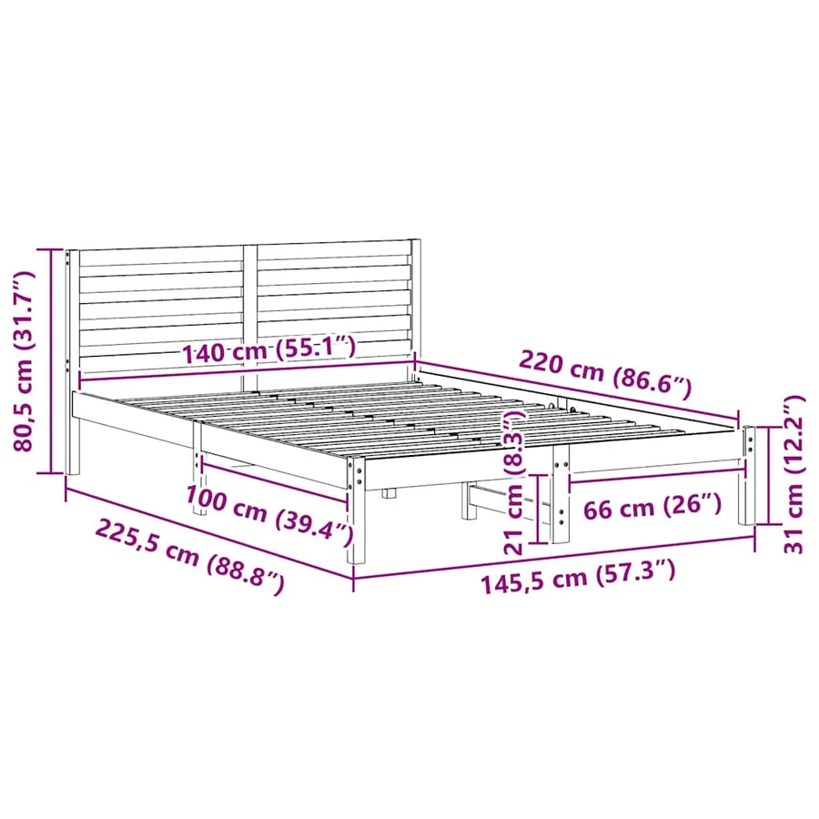 Cadre de lit avec tête de lit Blanc 140 x 220 cm Pin massif - 8