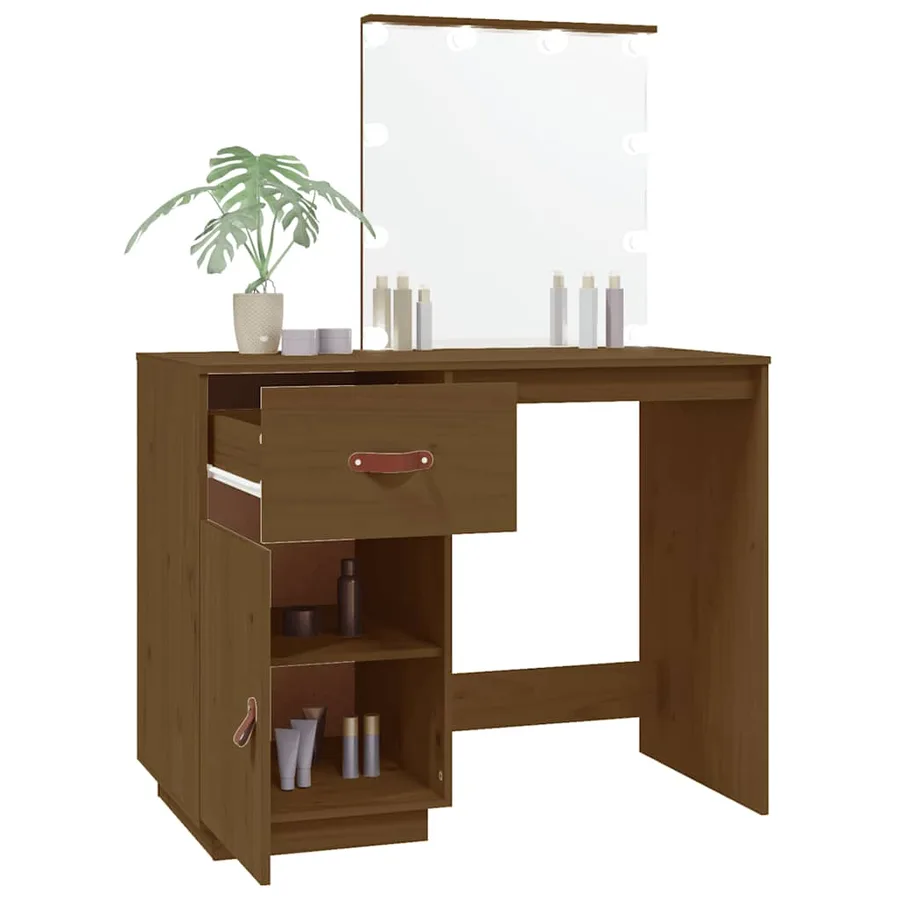 Coiffeuse avec LED Marron miel 95x50x133,5cm Bois de pin massif - 5