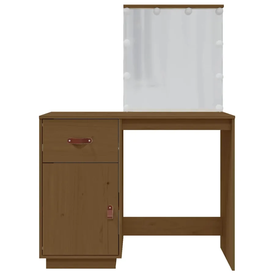Coiffeuse avec LED Marron miel 95x50x133,5cm Bois de pin massif - 6