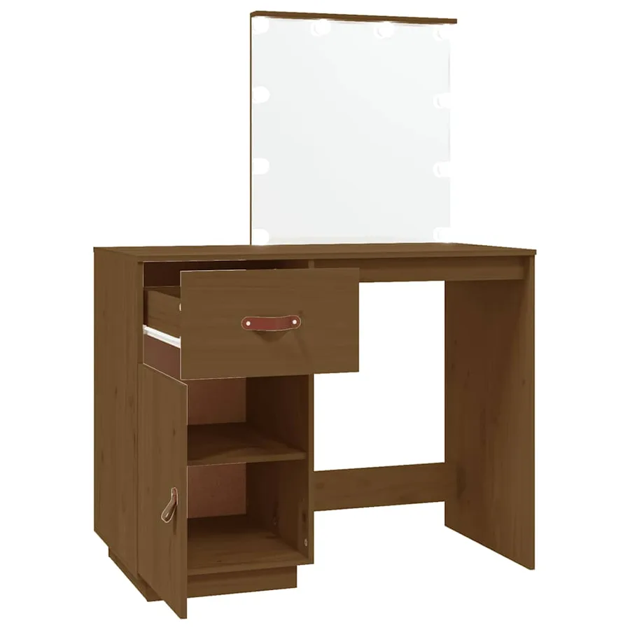 Coiffeuse avec LED Marron miel 95x50x133,5cm Bois de pin massif - 8