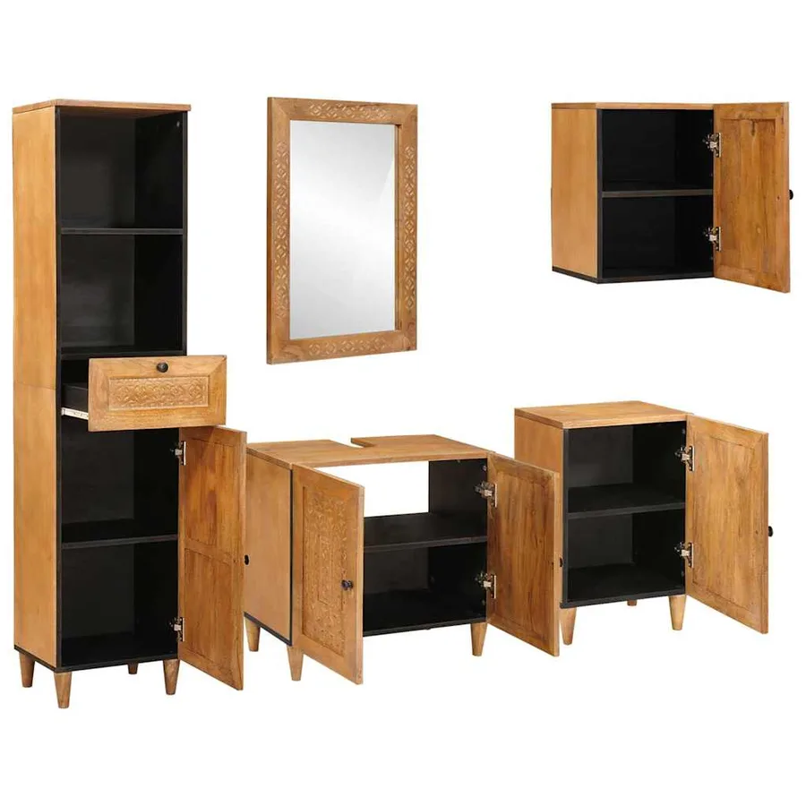 Ensemble de mobilier de salle de bain avec tiroir 5 pcs Marron - 2
