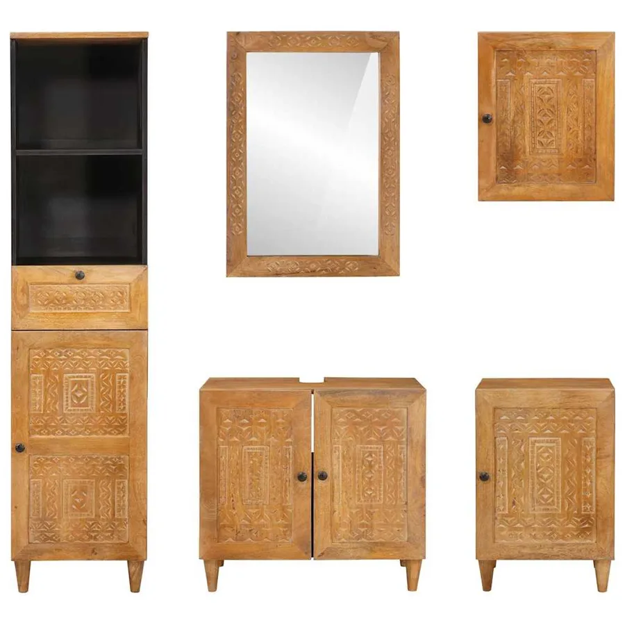 Ensemble de mobilier de salle de bain avec tiroir 5 pcs Marron - 8